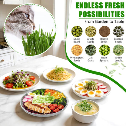 4-Tier Sprouts Growing Kit with Drain Hose & Ventilation Holes, Stackable Microgreens Growing Sprouting Trays Including Blackout Cover, Soil-Free Sprouter for Planting Broccoli Alfalfa Bean Seeds