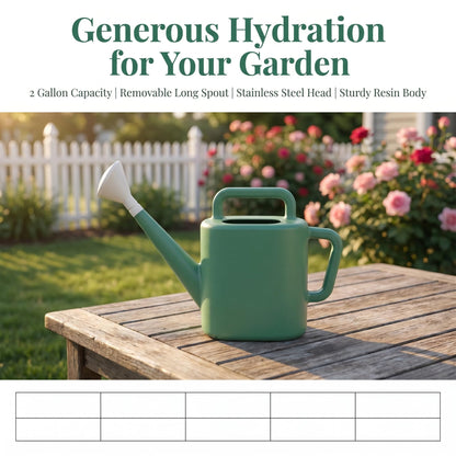 2 Gallon Resin Watering Can，Garden Outdoor with Removable Long Spout and Stainless Steel Sprinkler Head,Large Plastic Suitable for Garden, Indoor Plants, or Outdoor Flowers (Green) (10L)