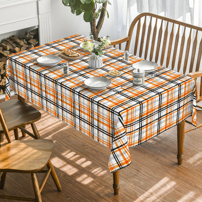 Horaldaily Halloween Tablecloth 52x70 Inch Rectangular, Fall Orange Buffalo Plaid Washable Table Cover for Party Picnic Dinner Decor