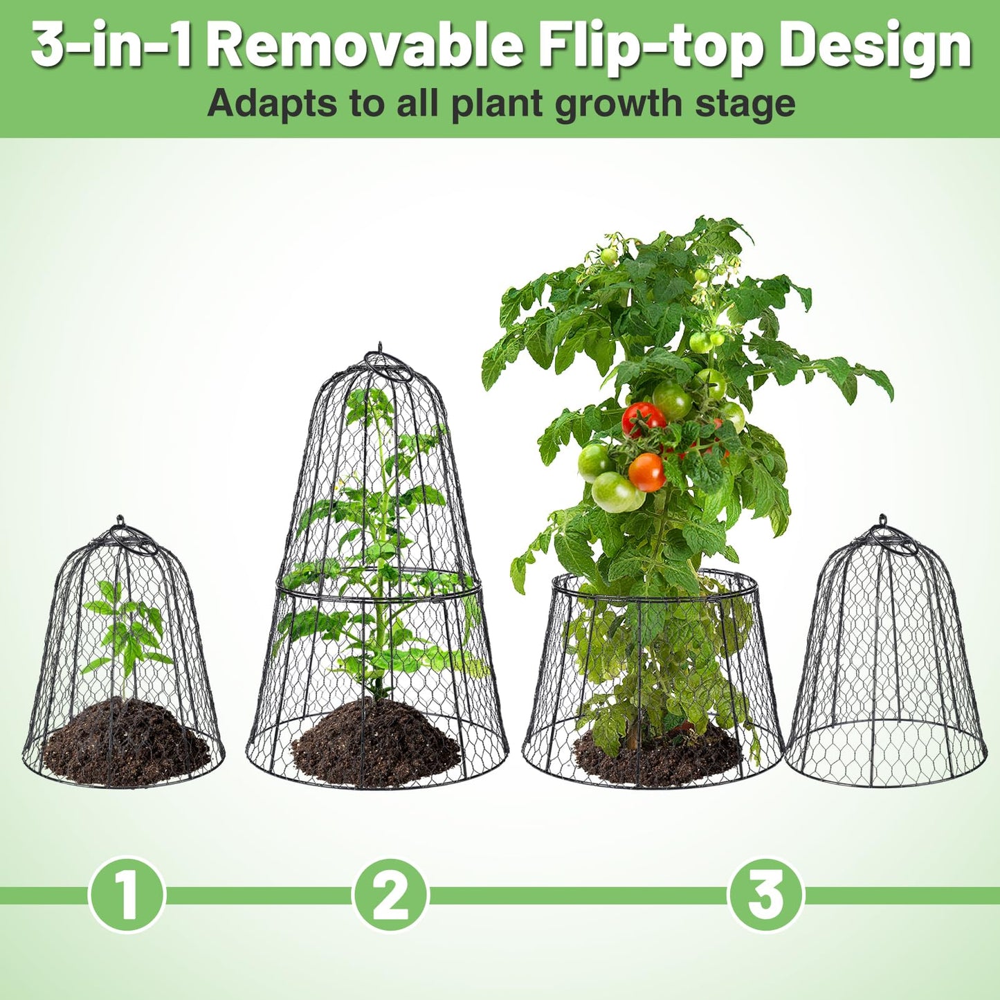 Cloche Plant Protectors from Animals - 17.3"Hx11.8"D Chicken Wire Plant Covers with Removable Flip-Top Design, Rustproof Metal Garden Cloches Keep Rabbits, Squirrels, Deers, Birds Out - 5 Pack