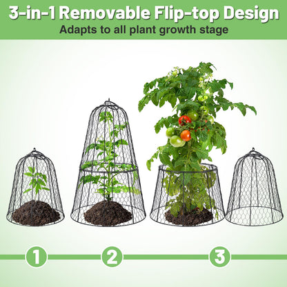 Cloche Plant Protectors from Animals - 17.3"Hx11.8"D Chicken Wire Plant Covers with Removable Flip-Top Design, Rustproof Metal Garden Cloches Keep Rabbits, Squirrels, Deers, Birds Out - 5 Pack