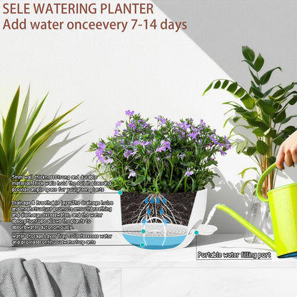 zople 2 Pack 12 Inch Self Watering Hanging Planters for Indoor Plants, Large White Plastic Hanging Pots with Chains for Outdoor Patio Garden Home Decor White