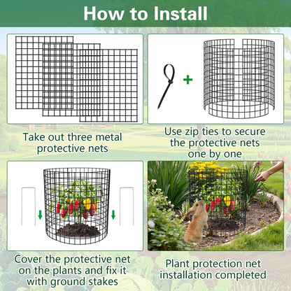 Yudlto 10 Pack Plant Protectors from Animals, 12×14in Wire Plant Protector Covers, Metal Garden Cloche with Ground Stakes and Zip Ties for Deer and Rabbit Protection in Outdoor Gardens