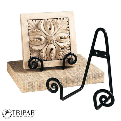 TRIPAR Decorative Scroll Rack, Large Black Display (4.5 Inch Depth) - Functions as Wall Rack or Tabletop Easel - Lightweight and Durable - Showcase Beautiful Plates, China, Artwork and More