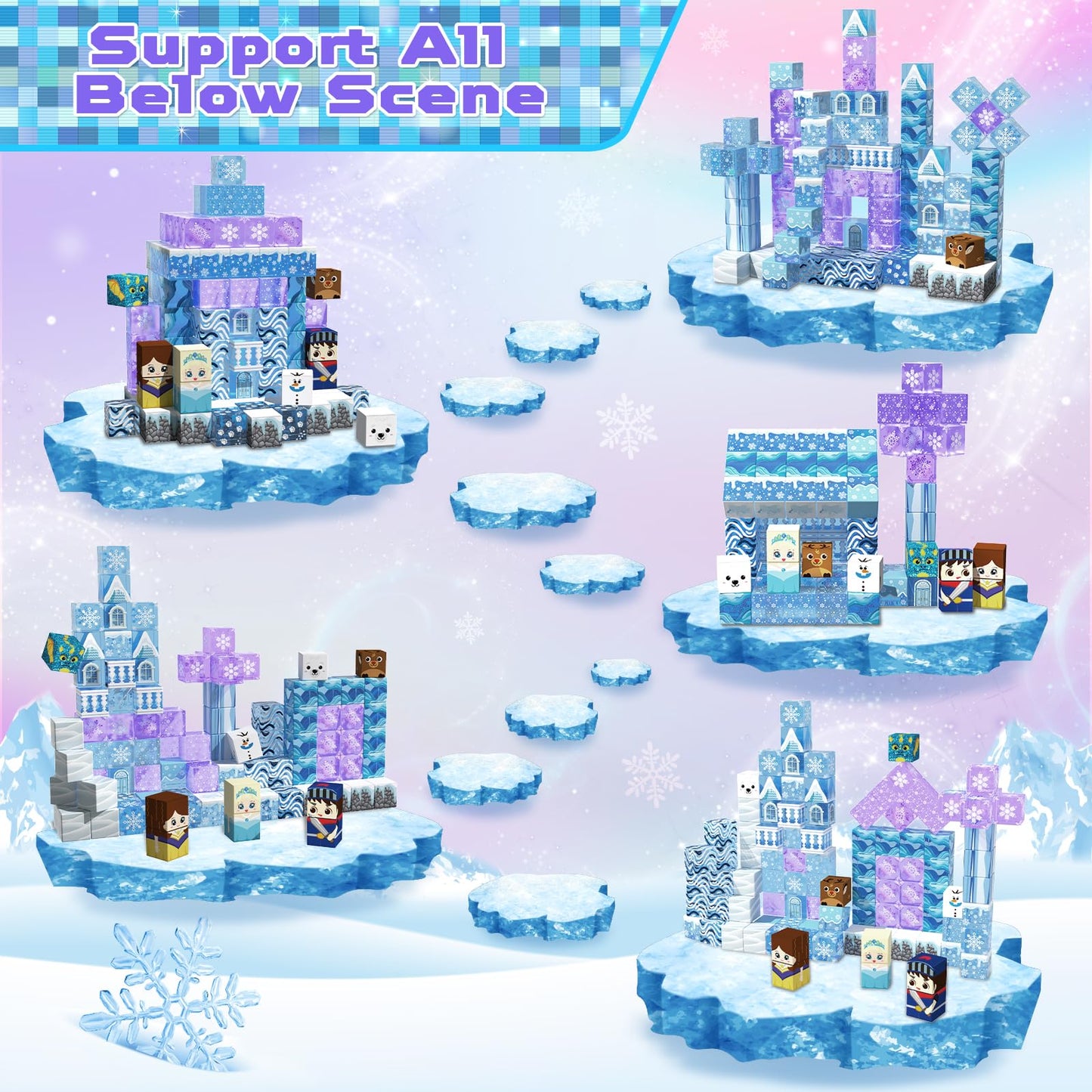 Magnetic Blocks - 100PCS Magnetic Building Block for Kids Age 3+, Transparent Magnet Cubes Blue Castle Building Toy Sets, STEM Magnets Toys Easter Birthday Gift for Boys Girls 4 5 6 7 8 9 10 11 12+