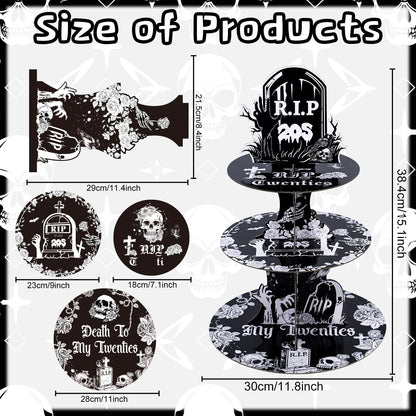 Keluna Death to My 20s Decorations - Party Supplies Rip to My 20s Birthday Decorations Reusable 3 Tier Cupcake Stand Dessert Tower Holder for Rip 20 Birthday Decorations