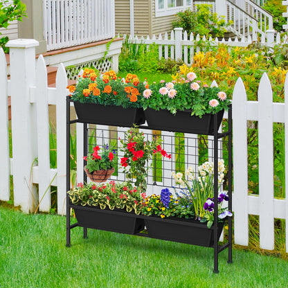 OYEAL Raised Garden Bed 32" Tall Elevated Planter Boxes with Trellis & Legs, Vertical Herb Garden Planter Outdoor for Gardening, Vegetables, Flowers, Herbs, Backyard, Black