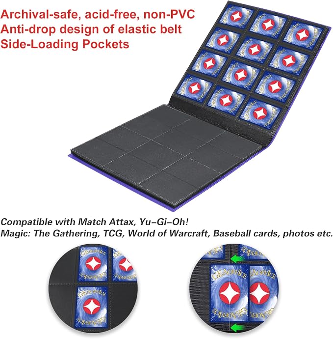 GEAoffice Card Binder 12 Pocket, 624 Pockets Trading Card Album Folder for Standard Cards, Side Loading Card Collection Folder for MTG, TCG, Sport Cards, Purple