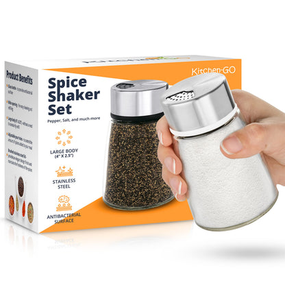 Salt and Pepper Shakers Set with Adjustable Pour Holes - Stainless Steel Spice Dispenser - Perfect for Pink Himalayan, Table Salt, Black and White Pepper