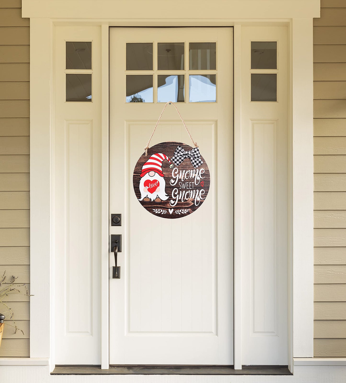 CYNOSA Interchangeable Seasonal Gnome Sweet Gnome Welcome Sign Front Door Decor Wooden Gnome Door Hanger, 12 Inches Farmhouse Wall Sign Gnome Decor (Brown)