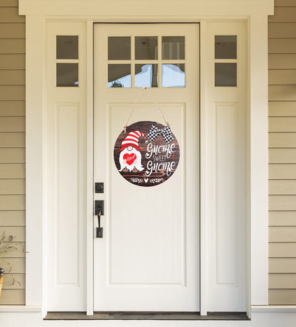 CYNOSA Interchangeable Seasonal Gnome Sweet Gnome Welcome Sign Front Door Decor Wooden Gnome Door Hanger, 12 Inches Farmhouse Wall Sign Gnome Decor (Brown)