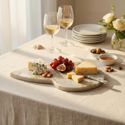Creative Co-Op Marble Shell-Shaped Cheese Serving Board, White and Natural