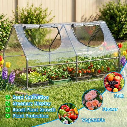 GreenGiggle Portable Mini Greenhouse, 47"x24"x24" Greenhouses for Outdoors with PVC Cover and Dual Zipper Doors,Green House Cover for Raised Garden Bed,Garden Bed Cover for Plants Outdoor