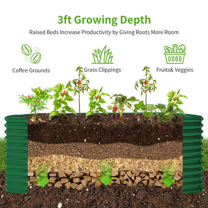Land Guard 6x3x3ft Oval Galvanized Raised Garden Beds, Large-Capacity Metal Planter Box Outdoor, Durable Deep Raised Garden Bed 3ft Tall, Raised Beds for Gardening Vegetables, Forest Green