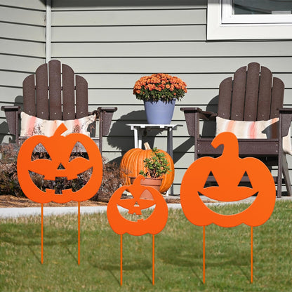 Lingvee 3 Pack Halloween Decorations Outdoor Metal Halloween Garden Stakes Metal Ghost Pumpkins Black Cat Yard Signs Decor for Outside Garden Lawn Porch Patio Party Decorations(Pumpkin Style)