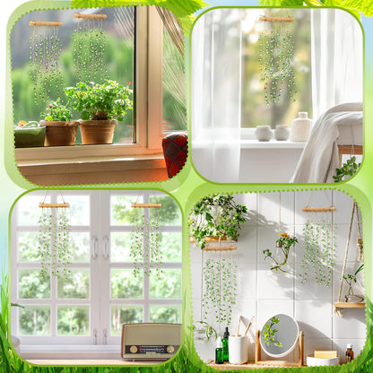 Suncalla 2 Pcs Crystal Suncatchers for Window Boho Decor Hanging Sun Catcher Making Rainbow Green Plants Artificial Crystal Prisms Wind Chime with Chain for Garden Home Wedding Ornament Gift