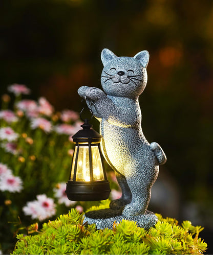 Acgarten Solar Cat Garden Statues: Outdoor Figurine with Lantern Lights