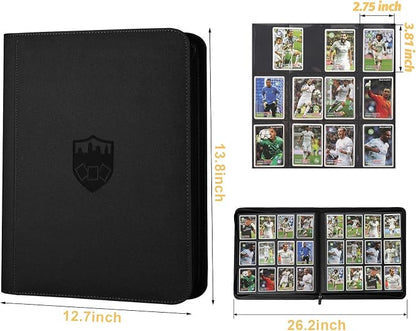 12 Pocket Ringless Side Loading Trading Card Binder, 720 Cards PU Fixed Page Zipper Card Album for TCG Sports Game Cards, Not Fit Top Loaders (Black)