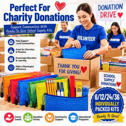 36 Pack School Supplies Bundle Bulk,Individually Wrapped Classroom Kits for Nonprofit Outreach,Community Support,Donation Campaigns and Group Distribution