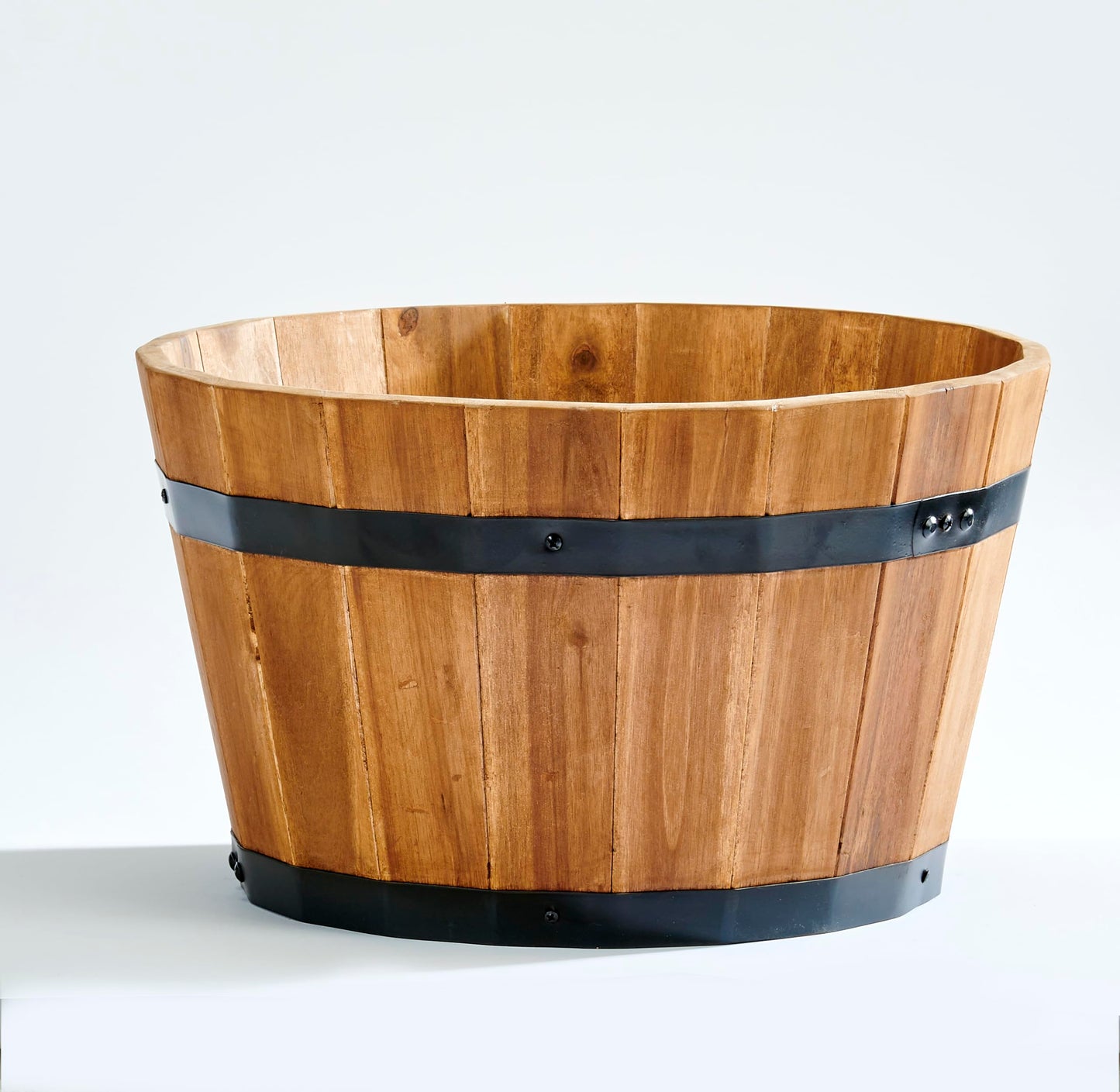 Worth Imports 15" X 15" X 9.5" Tall Wood Barrel Planter with Light Brown Oil