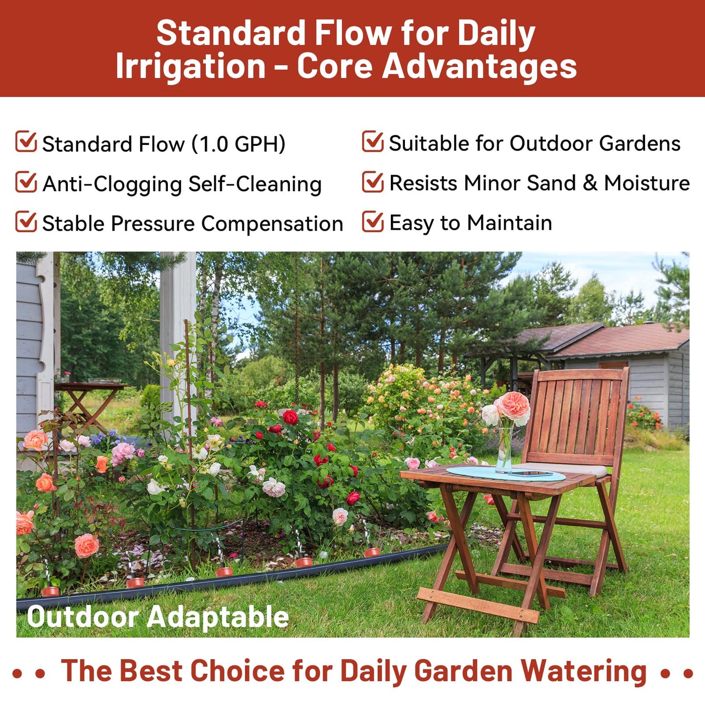 50 PCS 1 GPH Pressure Compensating Drip Irrigation Spot Watering Dripper, Standard Flow Drip Irrigation Emitters Heads for Vegetables Flowers Irrigation Drippers Parts for Outdoor Garden Beds Balcony