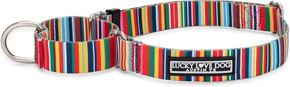 Lucky Love Dog Martingale Dog Collar - Adjustable, No-Slip, Durable, & Soft Webbing Collar for Male and Female Dogs Ideal for Training & Walking - Hippie, Small