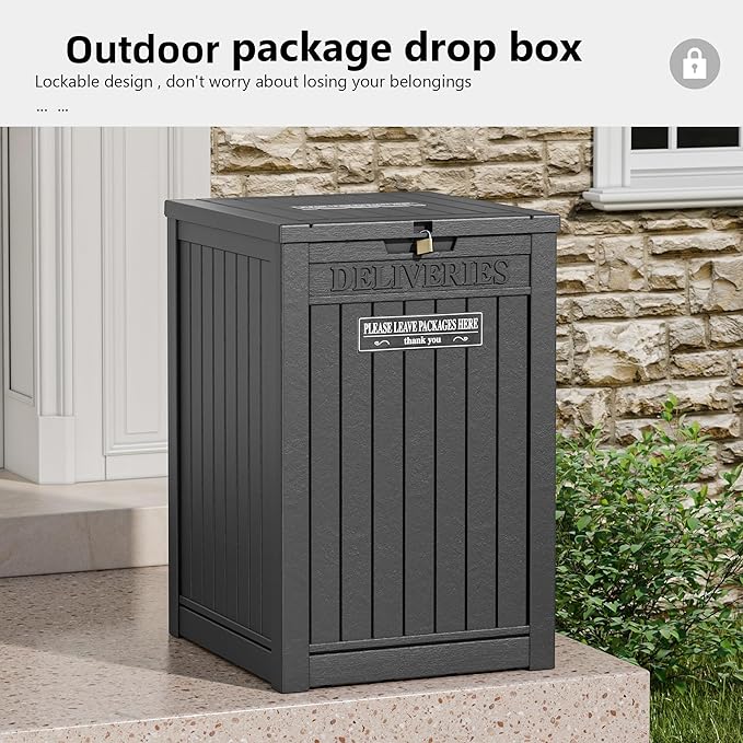 Package Delivery Box for Outside, Storage Box with Lockable Secure, Outdoor Resin Package Drop Container Waterproof for Backyard, Garden, Patio & Lawn, Black