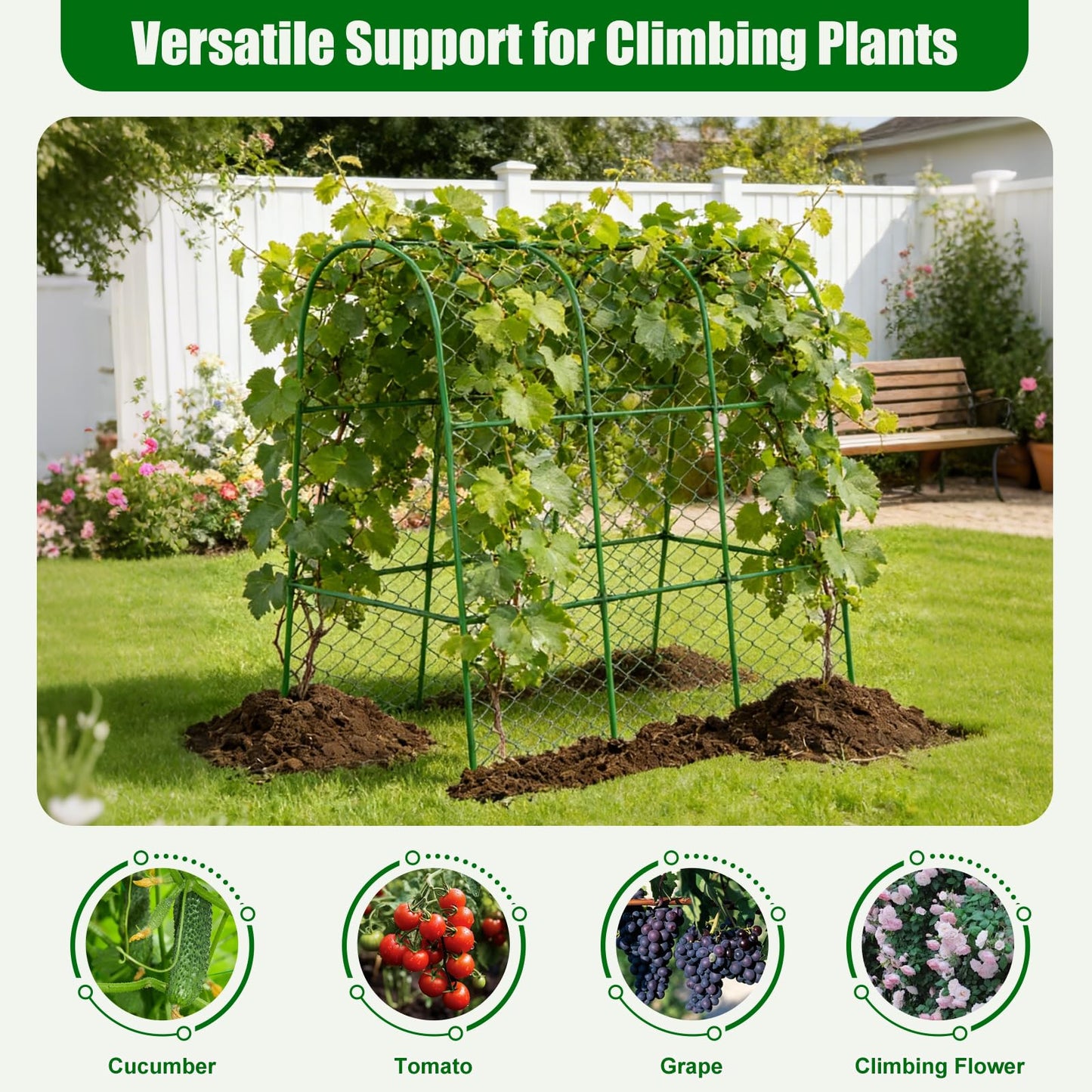 Amoskey Cucumber Trellis for Raised Beds, Cucumber Trellis for Climbing Plants Outdoor, with Garden Netting and Plant Clip, Metal Arch Garden Trellis Ideal for Cucumbers, Tomatoes, and Flowers