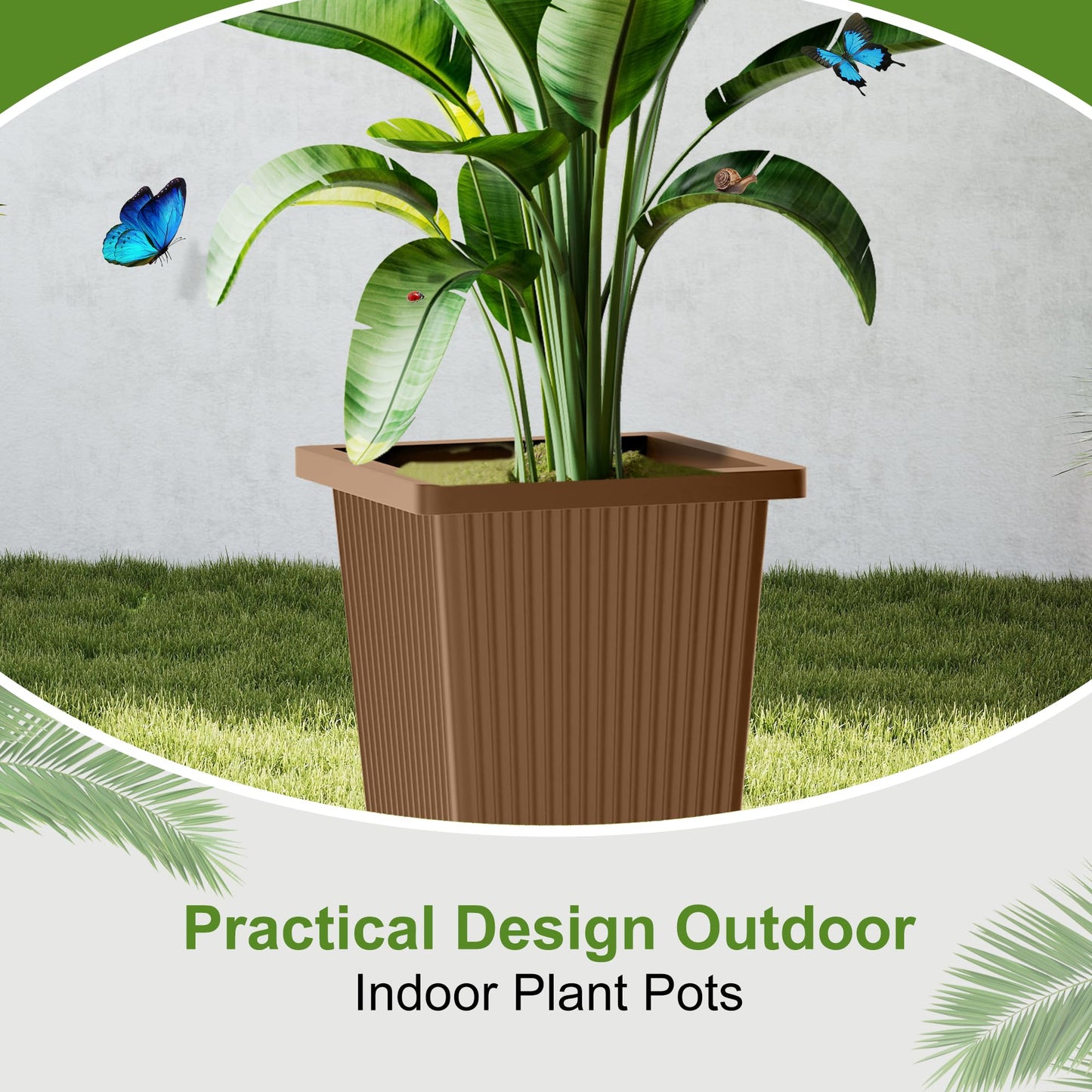 YESUNEED 24-Inch Tall Planters Set of 2 for Outdoor and Indoor Use,Tapered Flower Pots with Drainage Tray, Front Porch and Patio Decor,Ideal for Large Plants (Stripes-Brown)