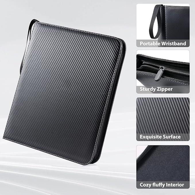 WOT I Trading Card Binder, 900 Pockets Sleeves with Zipper, Double Sided Pockets Card Holder Carry Case for Baseball Card, Football Card