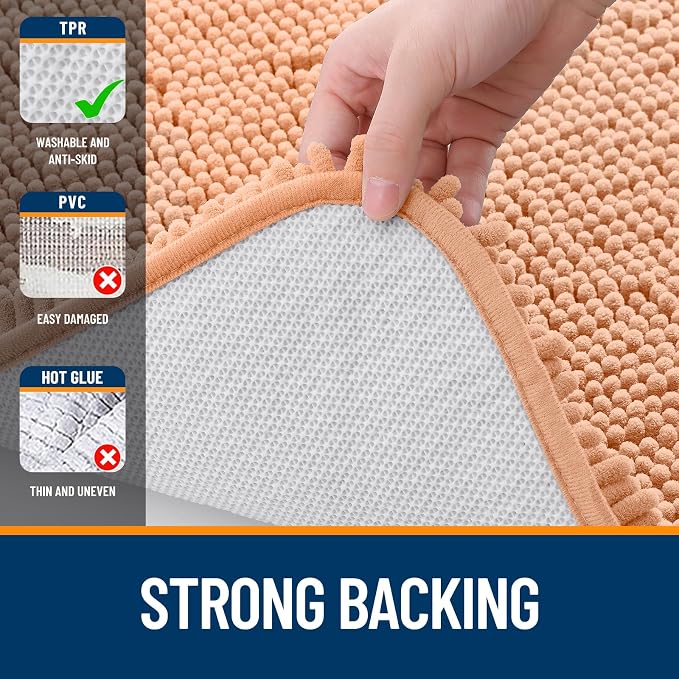 OLANLY Toilet Rugs U-Shaped 24x24, Extra Soft Absorbent Chenille Contour Bathroom Rugs for Toilet, Dry Quickly, Machine Washable, Non-Slip Bath Mat, Peach