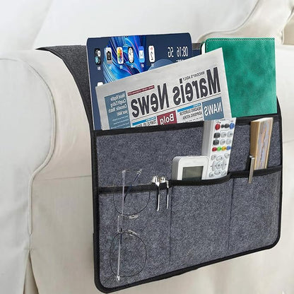 Sofa Armrest Caddy, Armchair Caddy for Recliner, Couch Organizer, Bedside Organizer, Remote Holder with Silicone Non-slip Design,4 Pockets for Magazine, Notepad,Phone, Ipad, Glasses (Black)