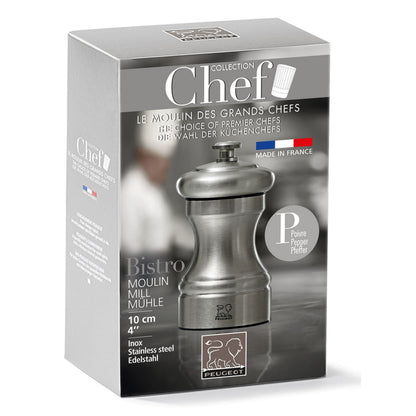 Peugeot Bistro Chef Salt Mill, 10cm/4", Stainless Steel