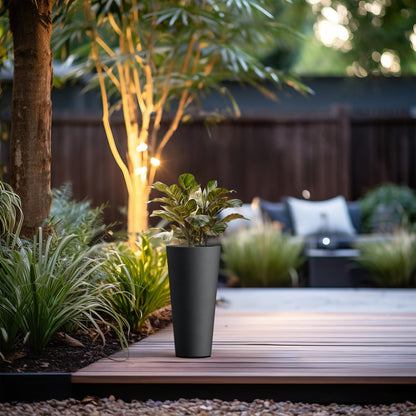 Kante Tall Concrete Planter (Set of 2), 15.8 Inch Height Large Flower Pot for Indoor Outdoor Plants, Suitable for Home, Patio, Garden, Porch, Black