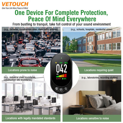 VETOUCH Decibel Meter, Plug-in Sound Level Meter, 3-in-1 Sound Decibel Meter & Noise Decibel Meter, Decibel Meter Sound Level Reader for Wall, Apartment, Classroom, RV & Home, 30-130dBA