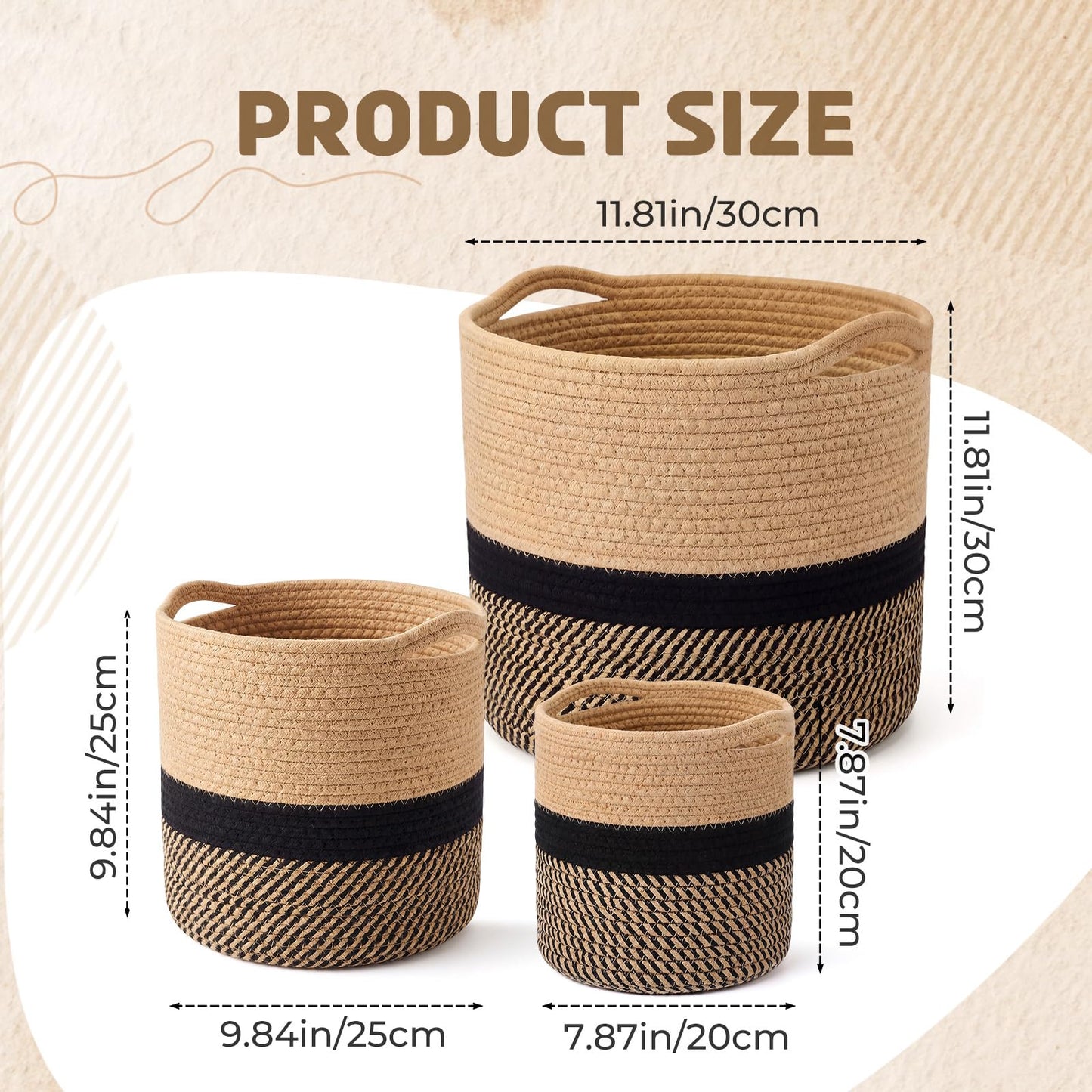 Xuhal 3 Pcs Plant Basket Woven Storage Basket Boho Planter Baskets Modern Woven Flower Tree Pots for Home Decor Blankets Organization