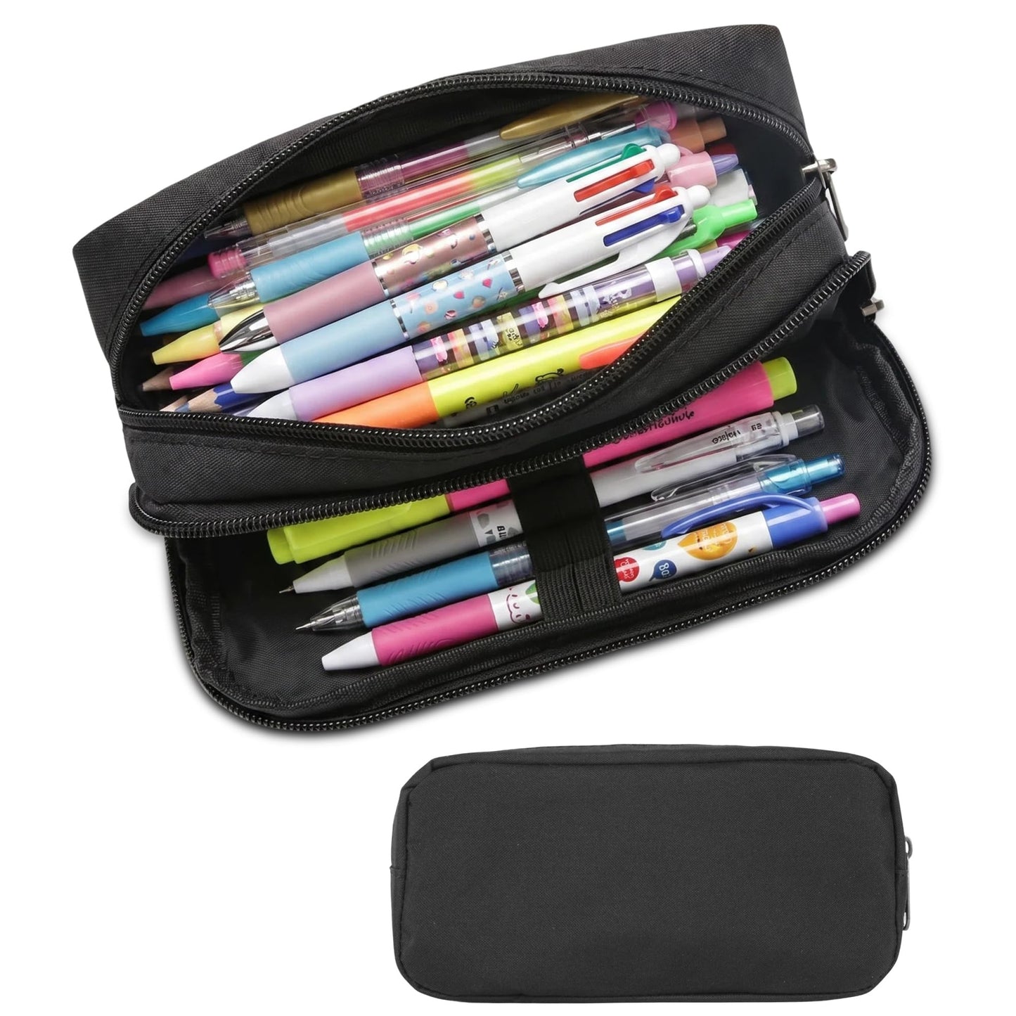 Della Gao Large Pencil Case, Big Capacity Pencil Pouch with 2 Compartments, Office Pencil Bag with Zipper, Big Pen Case for Adults (01-Black)