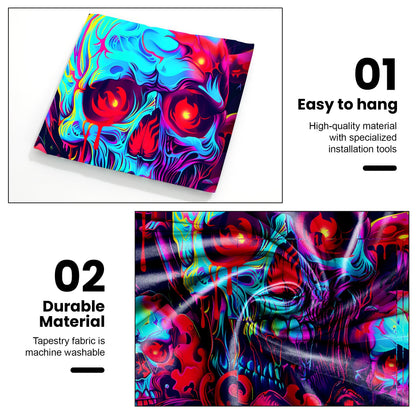 AOHMPT Blacklight Skeleton Tapestry - 79x59in UV Reactive Halloween Tapestry, Neon Melting Skulls Psychedelic Mushroom Wall Hanging, Trippy Glow in The Dark Aesthetic Room Decor for Bedroom