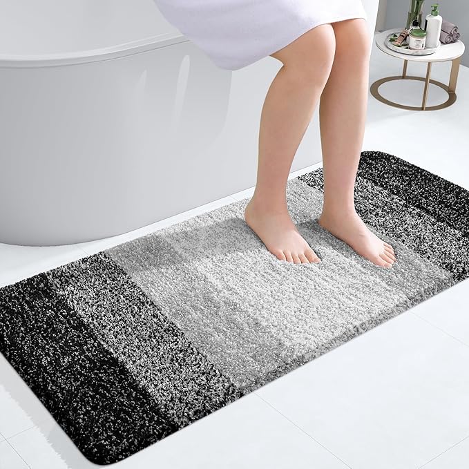 OLANLY Bathroom Runner Rugs Mat 40x20, Extra Soft Absorbent Microfiber Bath Rugs, Rubber Backing, Quick Dry, Washable Long Bath Mats for Bathroom Floor, Tub and Shower, Home Decor Accessories, Black
