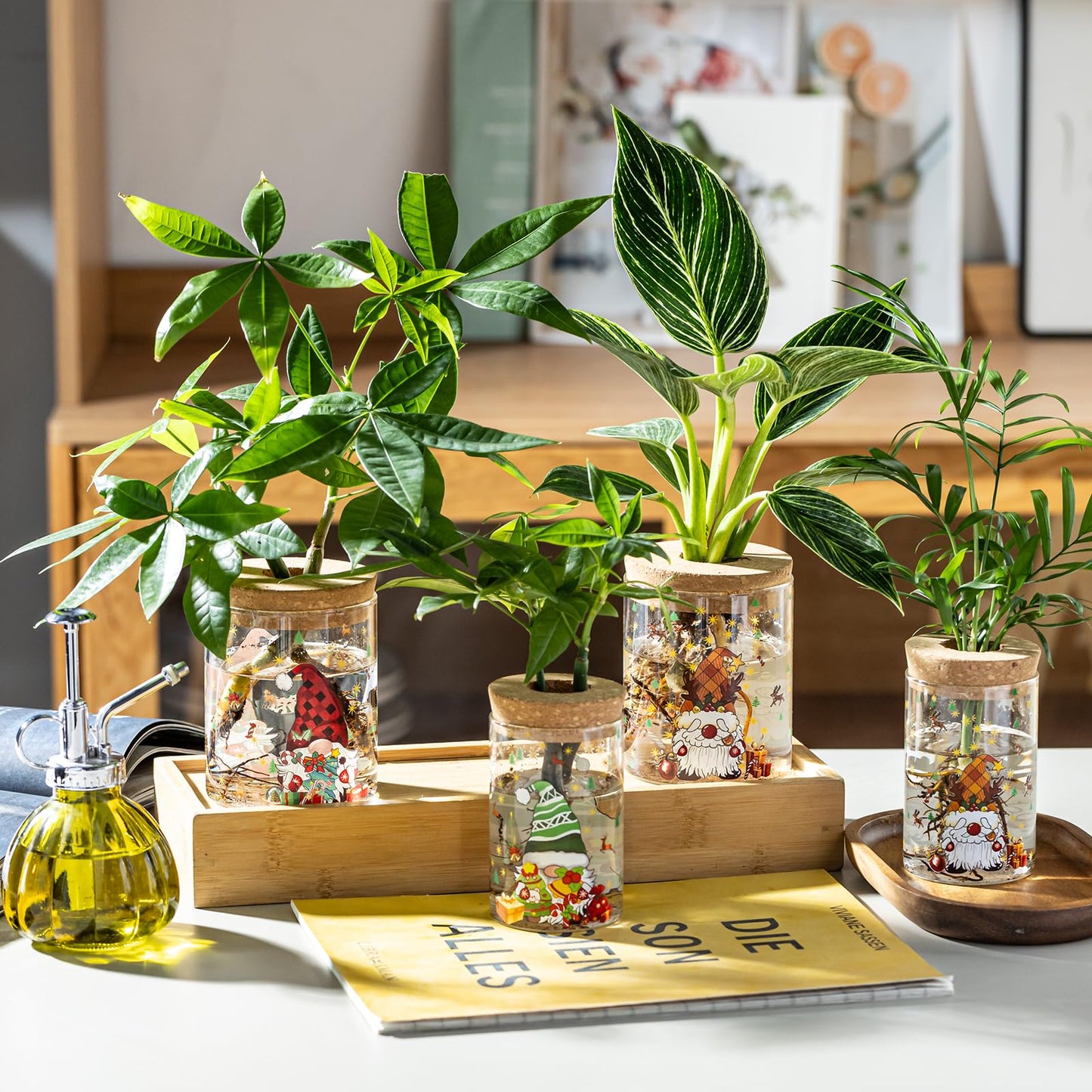 Christmas Vases, 2 Sizes Propagation Jars with Christmas Decorations Patterns, Desktop Glass Hydroponic Planter for Plant Cuttings, for Plant Lovers (6)