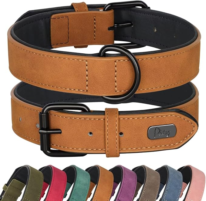 Didog Soft Padded PU Leather Dog Collar, Breathable and Adjustable Dog Collar for Large Dogs, Comfortable for Daily Walk, Light Brown, XL Fit Neck 18-22"(45-71 lbs)