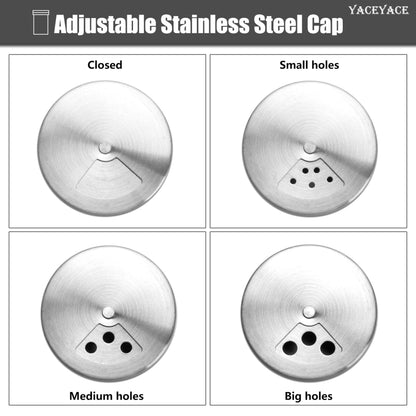 YACEYACE Stainless Spice and Salt Shakers, 6Pcs 3oz Part Clea Salt and Pepper Shakers with Holes and Adjustable Lids, Spice Jars with Label