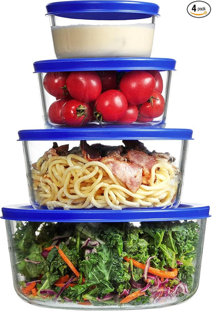 Vtopmart 4 Pack Glass Bowls with Lids (1, 2, 4, 7 Cup), Food Storage Containers, Meal Prep and Leftovers Keeper, Lunch Container, Microwave, Dishwasher & Freezer Safe