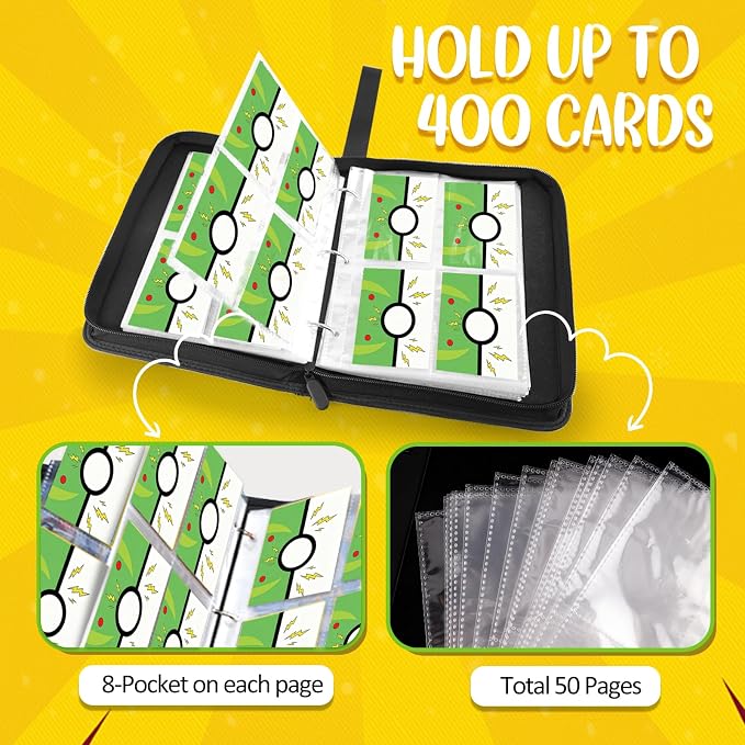 Collectible Trading Card Albums, 400 Card Holders with 50 Removable Sleeves, Portable 4 Pockets Collectible Trading Card Binder, PU Card Collection Binder for MTG, TCG, Sport Card, Game Cards