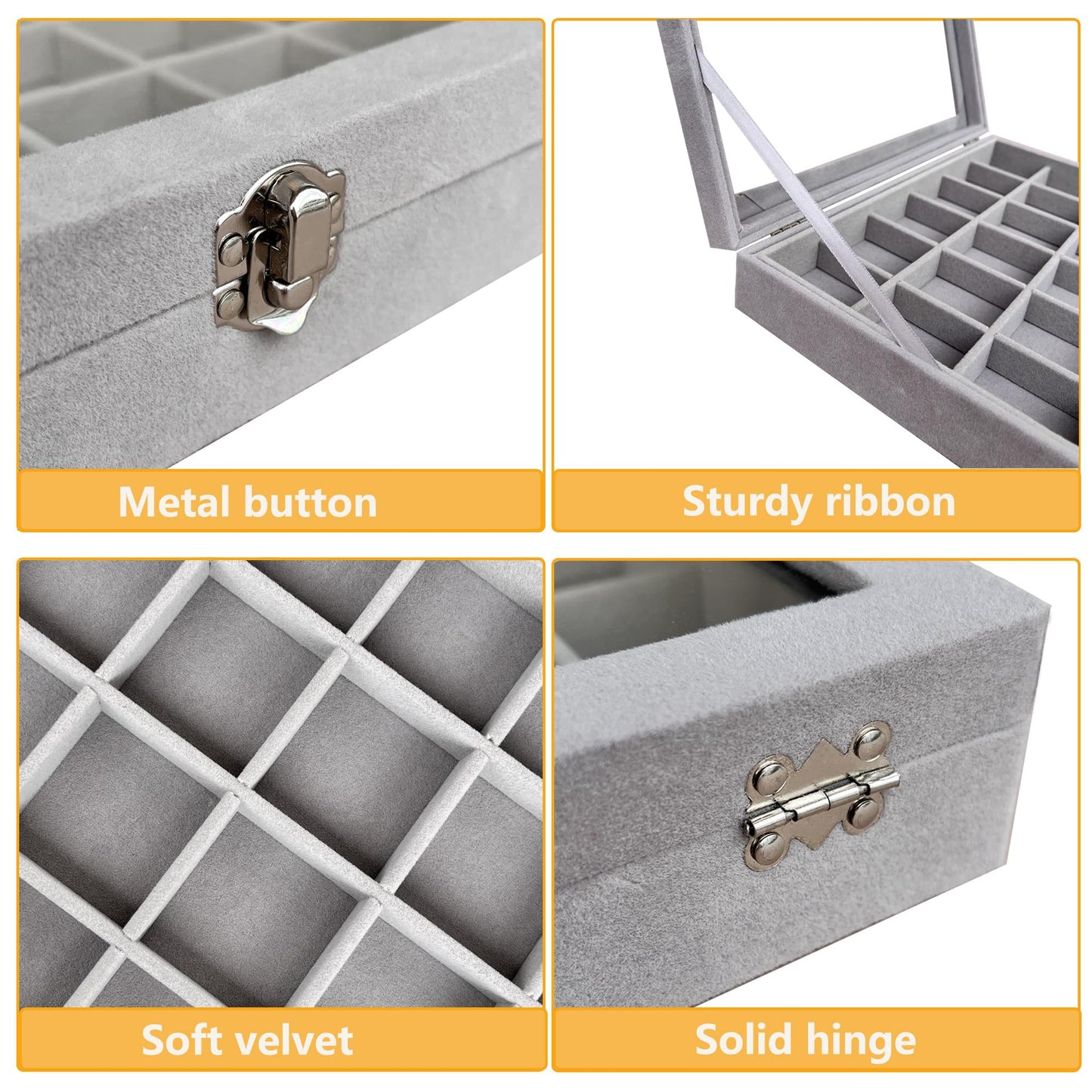 HEMYLU Rock Collection Display Case, Crystal Storage Box with 24 Grids and Gem Knowledge Handbook for Kids, Gem and Stone Collection Case for Display