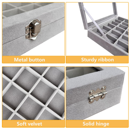 HEMYLU Rock Collection Display Case, Crystal Storage Box with 24 Grids and Gem Knowledge Handbook for Kids, Gem and Stone Collection Case for Display
