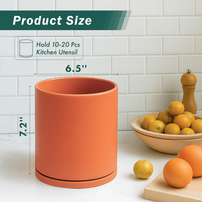 D'vine Dev 360° Rotating Utensil Holder – 7.2" Kitchen Utensil Crock for Countertop, Modern Cooking Tool Organizer for Kitchen Storage & Décor, Pumpkin, 72-X-E-2