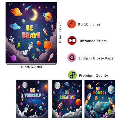 Bentolvia Set of 4 Outer Space Posters for Kids, 8 x 10 Inches Unframed Inspirational Art Decor for Boys and Girls, Playroom and Nursery Space Wall Art