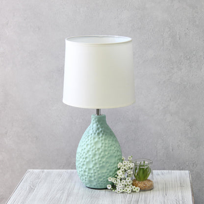 Simple Designs LT2003-BLU-LB 14.17" Textured Stucco Ceramic Oval Table Lamp with LED Bulb, Blue