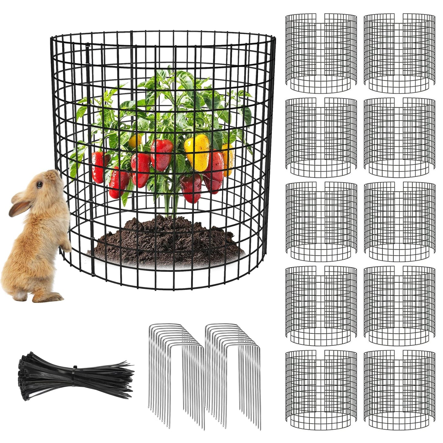 Yudlto 10 Pack Plant Protectors from Animals, 12×14in Wire Plant Protector Covers, Metal Garden Cloche with Ground Stakes and Zip Ties for Deer and Rabbit Protection in Outdoor Gardens